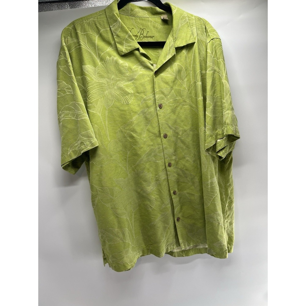 Tommy Bahama Silk Shirt Mens XL Green Floral Palm Leaf Hawaiian Tropical